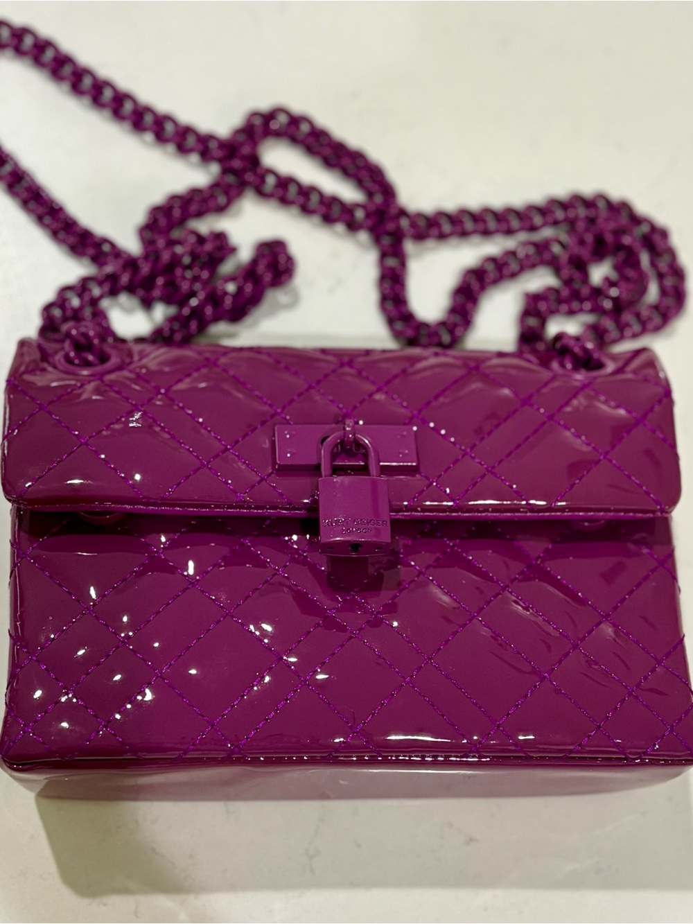 Kurt Geiger London Mini Brixton Drench Patent Leather Lock Crossbody Purple